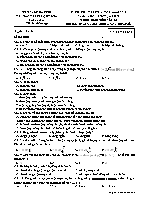 Đề thi thử THPT Quốc gia môn Vật lí - Mã đề 005 - Năm học 2019-2020 - Trường THPT Lê Quý Đôn
